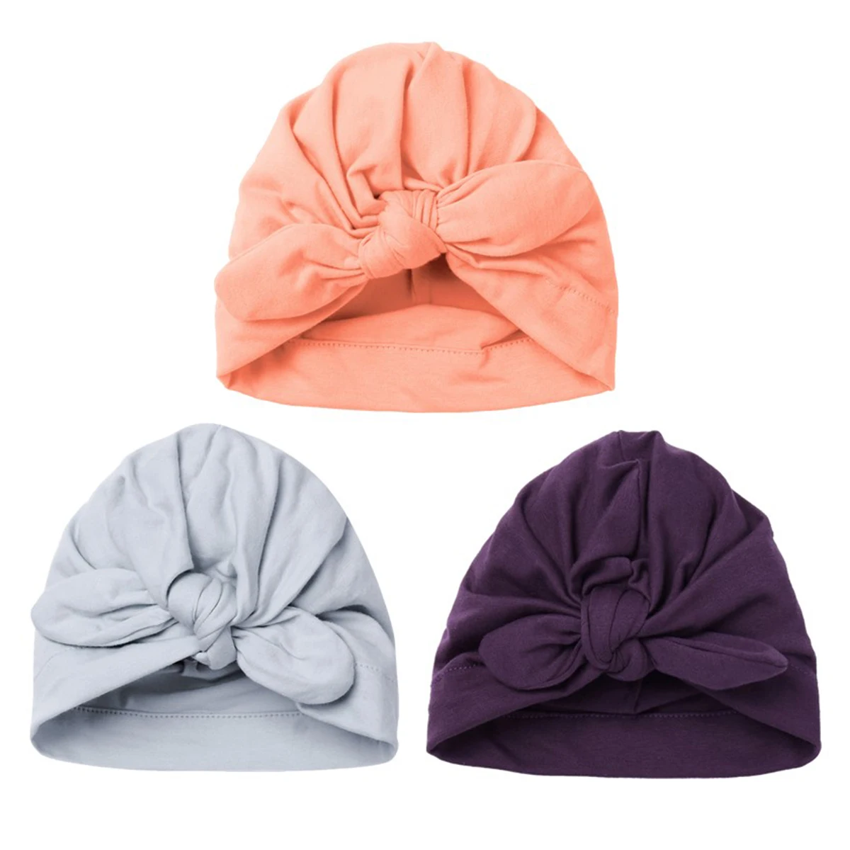 3Pcs Infant Baby Girl Cotton Soft Hospital Hat Cute Knot Head Wraps Baby Beanie Hat Cap Newborn Birthday Party Photography Props