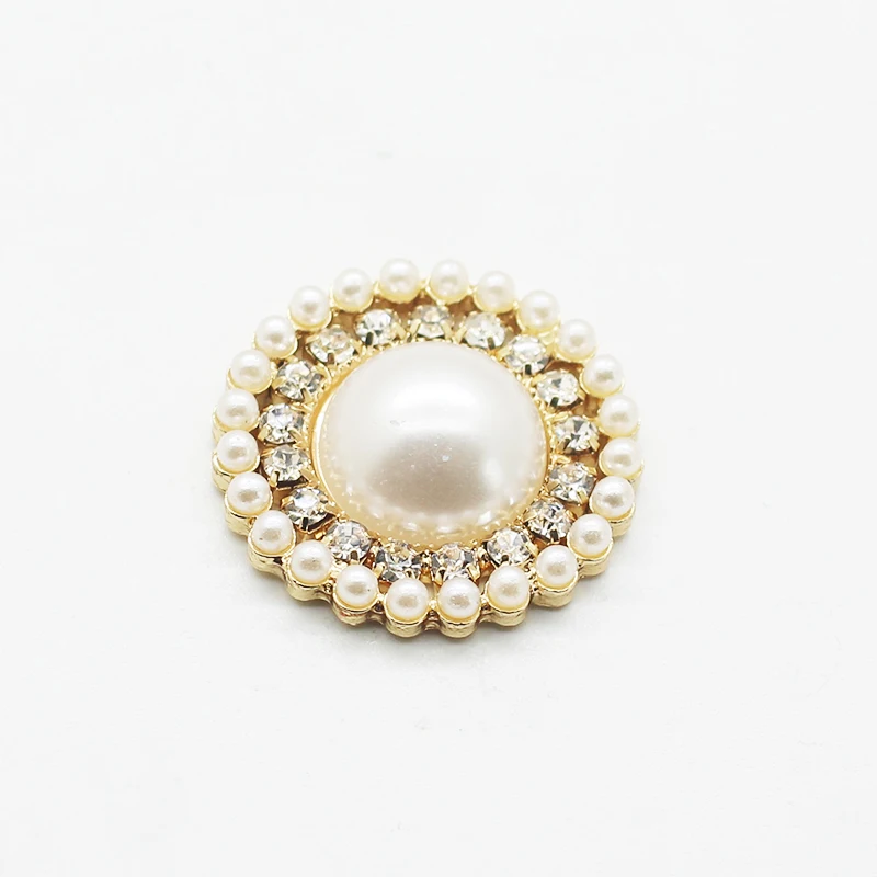5Pcs/Lot 25MM Round Pearl Rhinestone Flat Button For DIY Clothing Wedding Card  Decorative Hair Craft Decor Women Shirt Tie