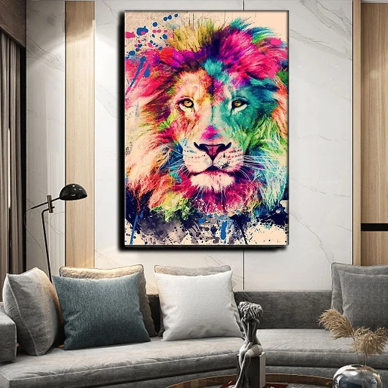 Animal Lions Graffti Art Canvas Painting Abstract Colorful Lion Head Poster and Print Street Pop Art Wall Picture for Home Decor