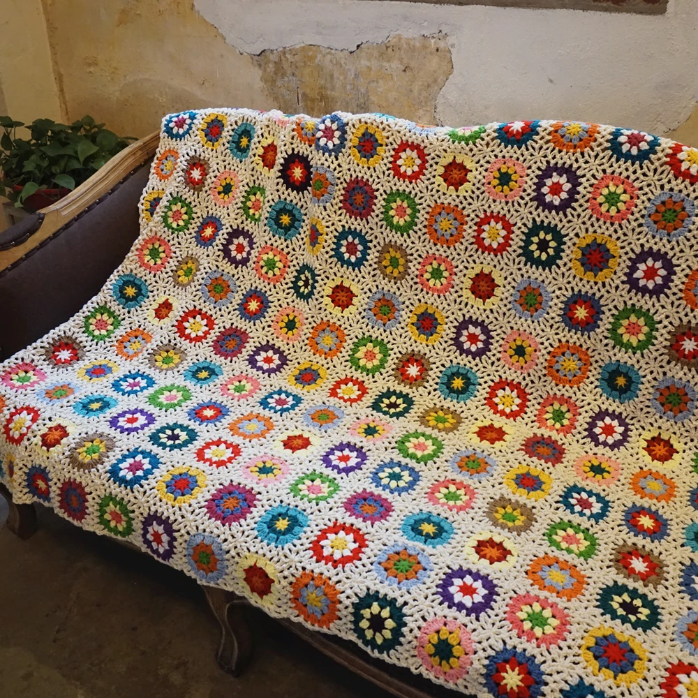 Multi Colour Handmade Granny Square Crochet Blanket Granny Blanket Home&living Wedding Gift