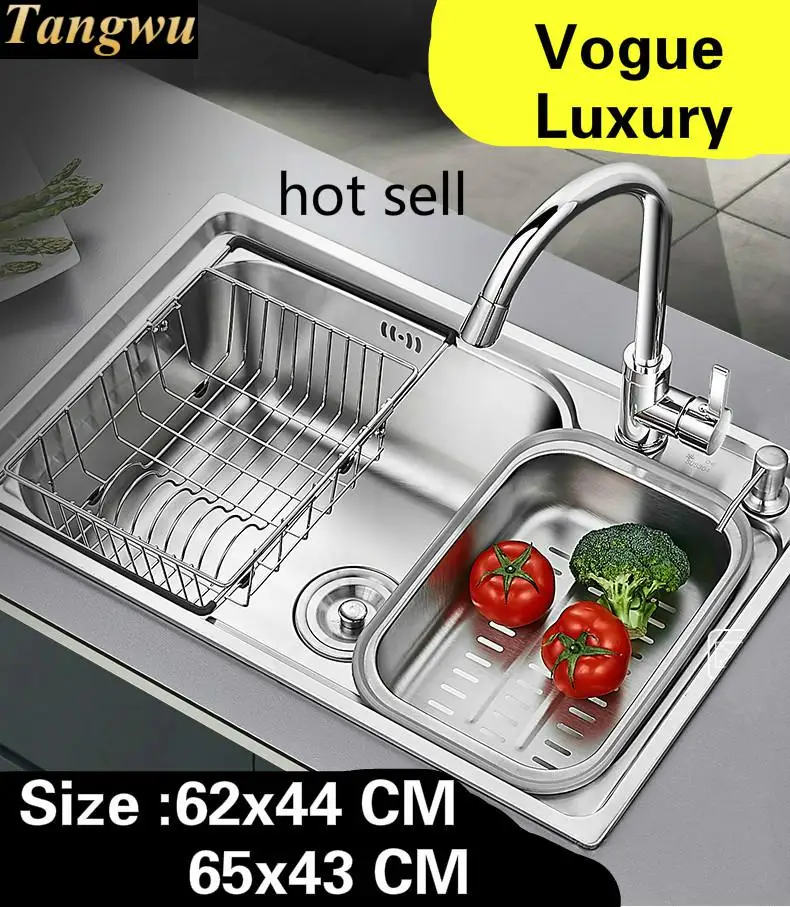 

Free shipping Apartment vogue kitchen single trough sink wash vegetables 304 stainless steel luxury 620x440/650x430 MM