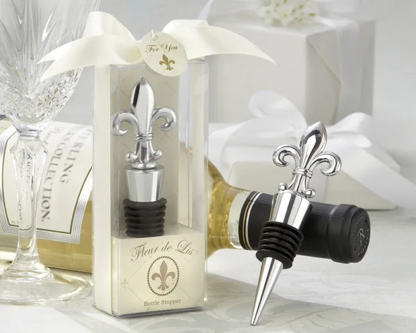 

Wedding gifts Fleur de Lis Elegant Chrome Bottle Stopper Favors for All occasions weddings and Bridal shower Party Favors 10Pcs