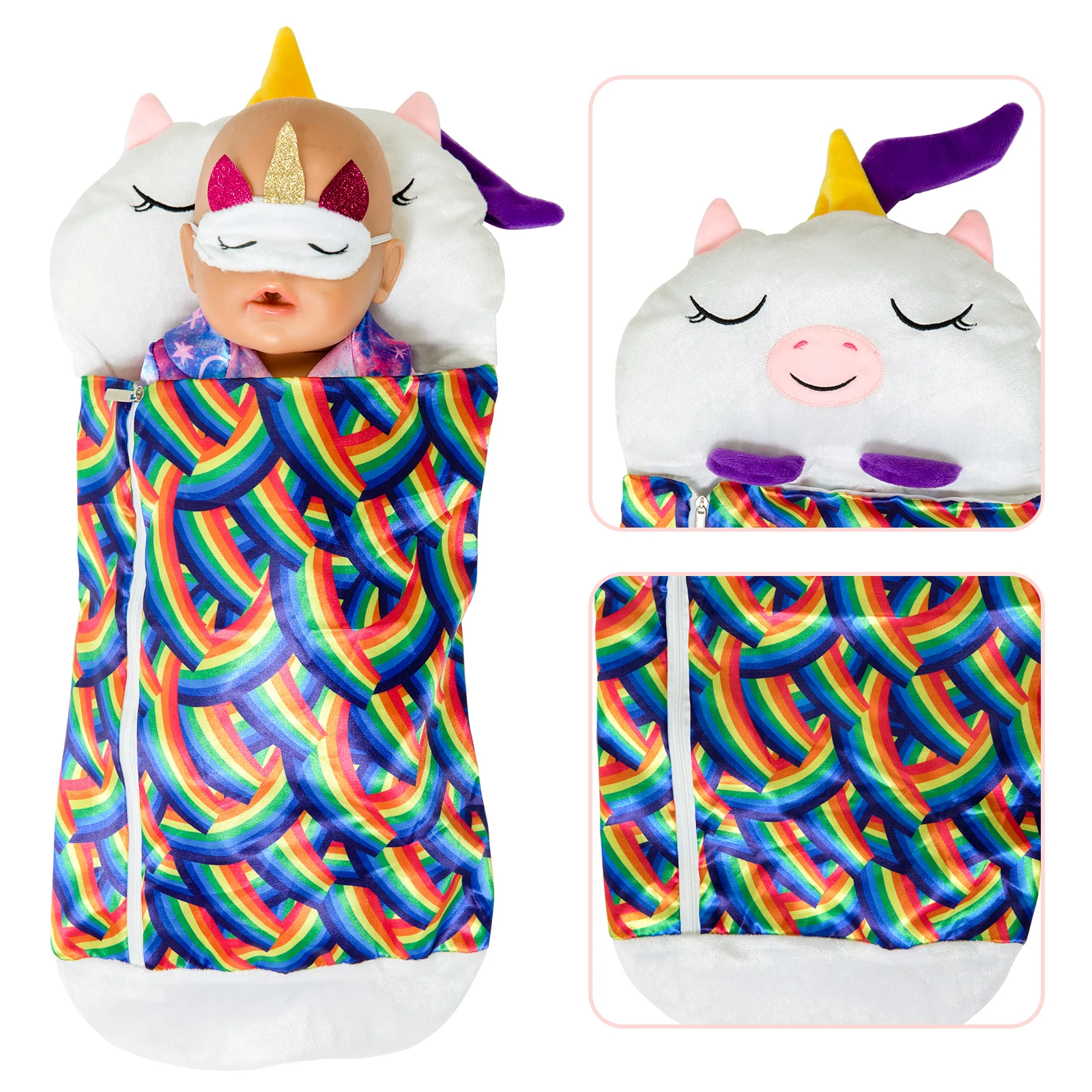 

Cute Sleeping Bag+Eye mask Doll Accessories Fit 17 inch 43cm Doll Born Baby Doll Accessories For Baby Birthday Festival Gift