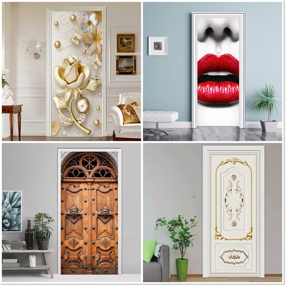 Living Room Entrance Door Sticker Modern Design Flower Girl Lip Wallpaper Self Adhesive Vinyl Furniture Wardrobe Renovation Deca