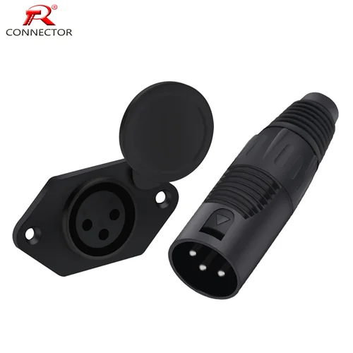 1 Juego de conector XLR, 3 pines, soldadura de cables + montaje en panel, enchufe macho + enchufe hembra, para Audio/vídeo micrófono/micrófono, color negro