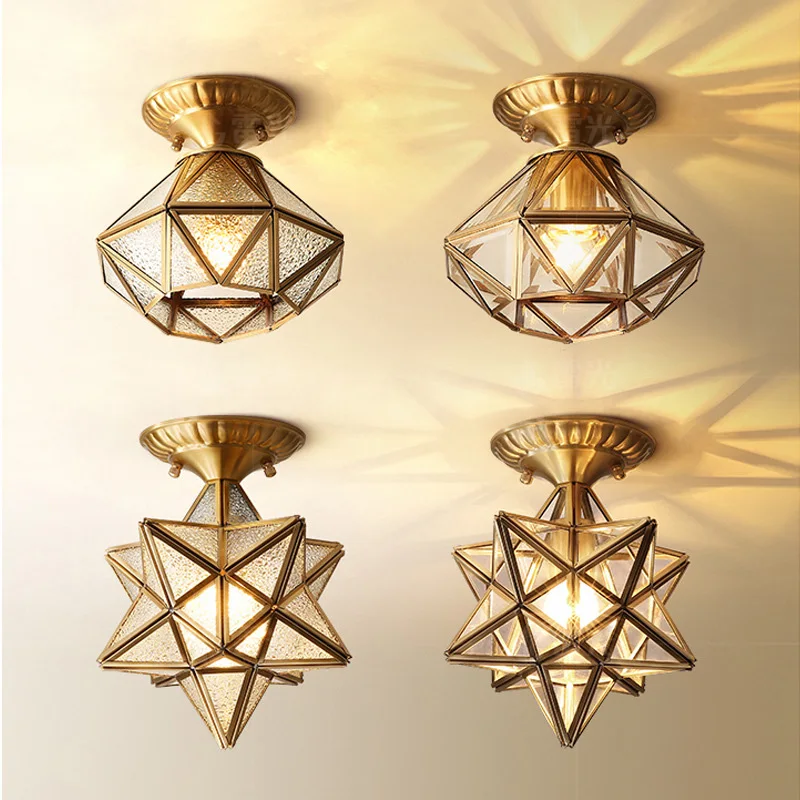 

Homhi Gold Hexagram Diamond Full Copper Corridor Light Crystal Ceiling Chandeliers Luxury Simple Modern Decorative HZL-008