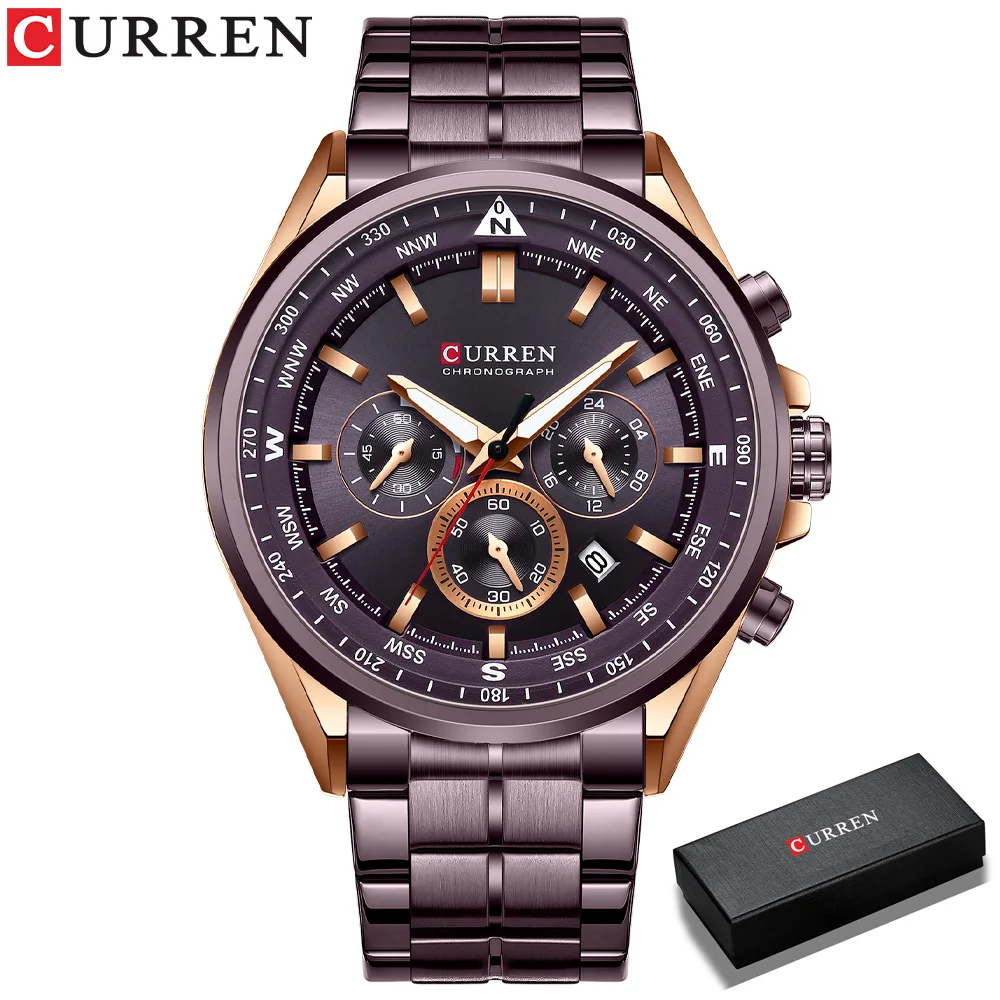 CURREN Luxus-Armbanduhren für Herren, Edelstahl, Quarz-Armbanduhren mit Chronograph, lässige Sportuhr 9