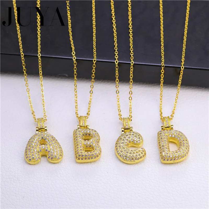 Silver 26 English Letters Pendants Chain Necklaces Metal Copper Zircon Hip Hop A-Z Lucky Charms My Name Jewelry Gifts
