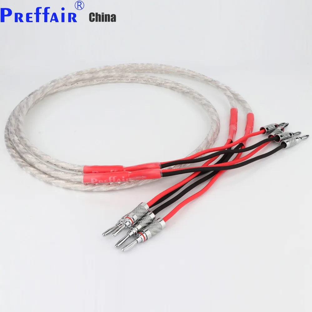 Preffair 6N OCC Cable de altavoz de línea de Audio HiFi chapado en plata Cable de altavoz con conector Banana de fibra de carbono