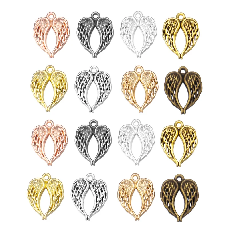 

20PCS Retro Alloy Love Angel Wings Necklace Pendant For Needlework Jewelry Making Earrings DIY Accessories Wholesale