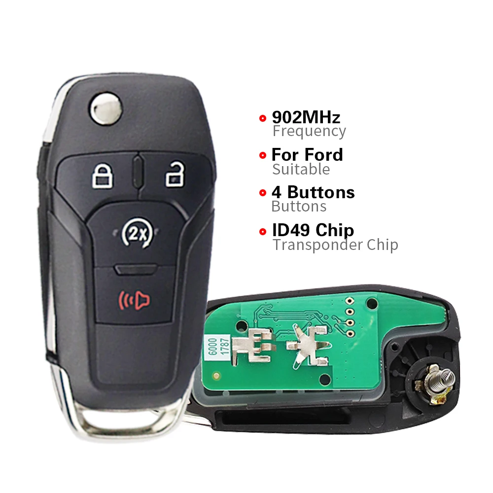 Yiqixin chave de controle remoto do carro inteligente para ford f150 f250 f350 f450 f550 raptor ranger fusão 902mhz id49 chip 4 botões lâmina