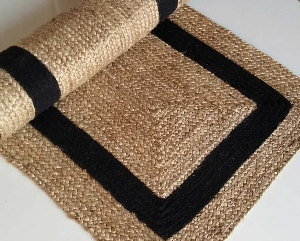 

Rug Rectangle 100% Jute Braided Handmade Reversible Carpet Rustic Modern Area Rugs