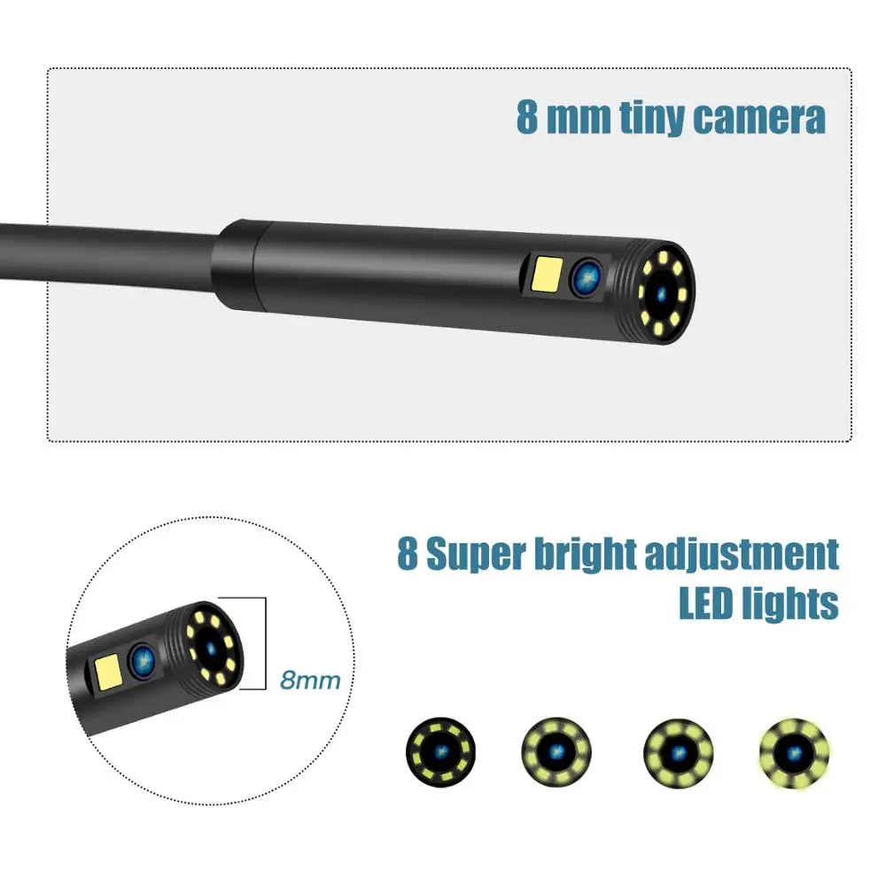 2021 Car Video Endoscope Dual Camera Boroscope Double Lens Flexible Camera Sewer Drain Pipe Engine Inspection Camera with Screen