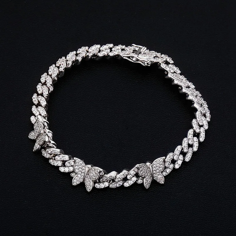 

9"-10" Butterfly Cuban Link Chain Anklet Bracelet for Women Men Hip Hop Bling Iced Out CZ Zircon Anklet Beach Foot Chain Jewelry