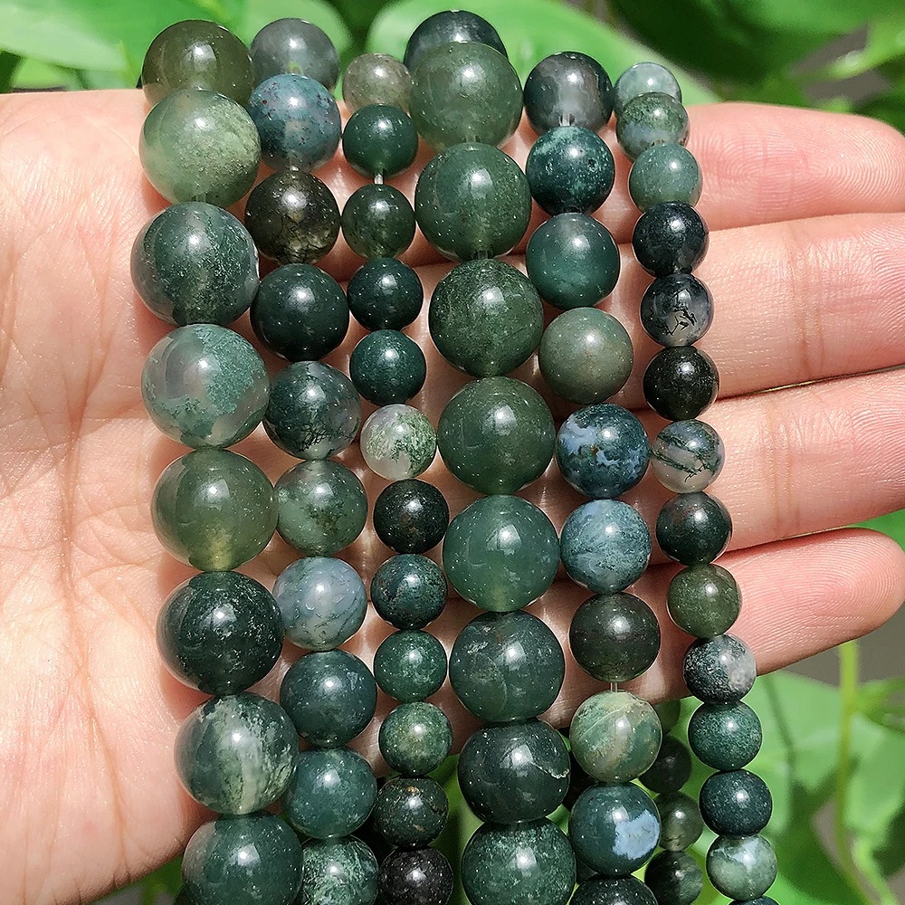 Natural Stone Beads Moss Agates Round Loose beads For Jewelry Making 4/6/8/10/12mm Strand 15\