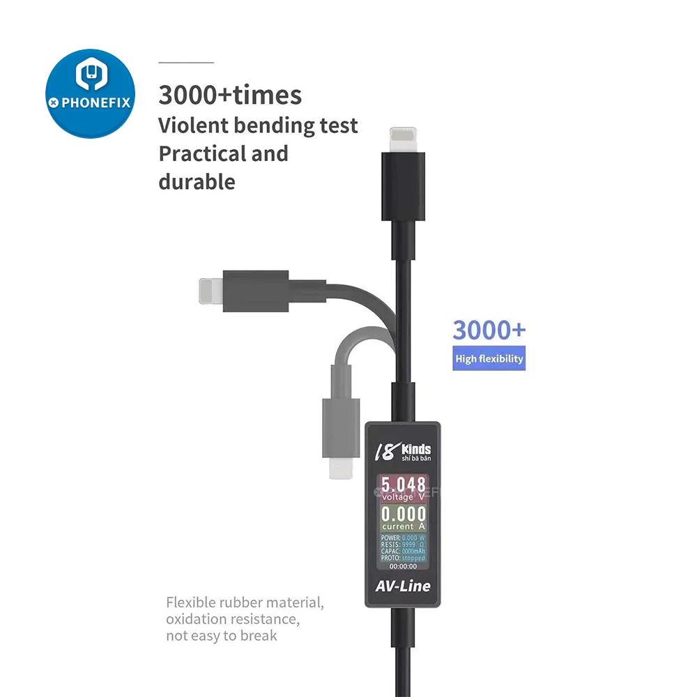 كابل كشف الشحن الذكي AV-Line لأجهزة IPhone و Samsung من النوع c ، ونقل البيانات ، ومراقبة الجهد والتيار