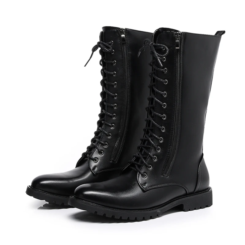 mens fashion knight boots black genuine leather shoes outdoors horse riding long boot lace-up autumn winter high botas masculina