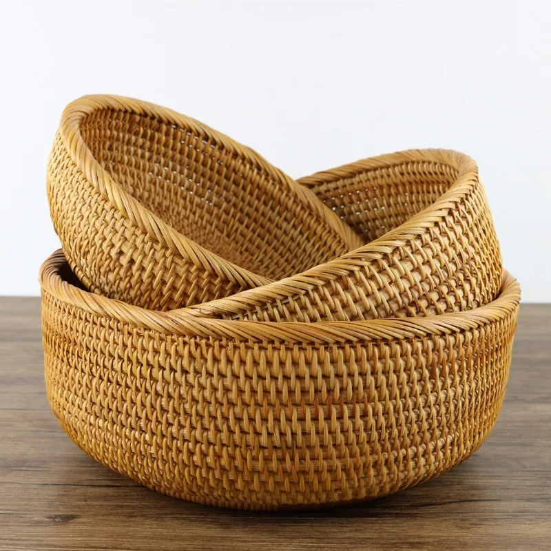 Natural Rattan Basket Woven Storage Baskets Plant Fiber Box For Organizing Home Fruit Bread Organization Kitchen Items Cesta