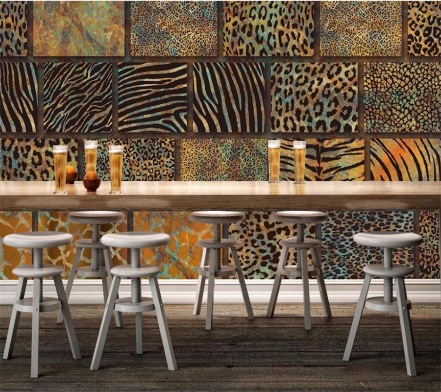 wellyu Custom large 3D wallpaper retro animal fur leopard texture restaurant bar background wallpaper 3D mural Papel de parede