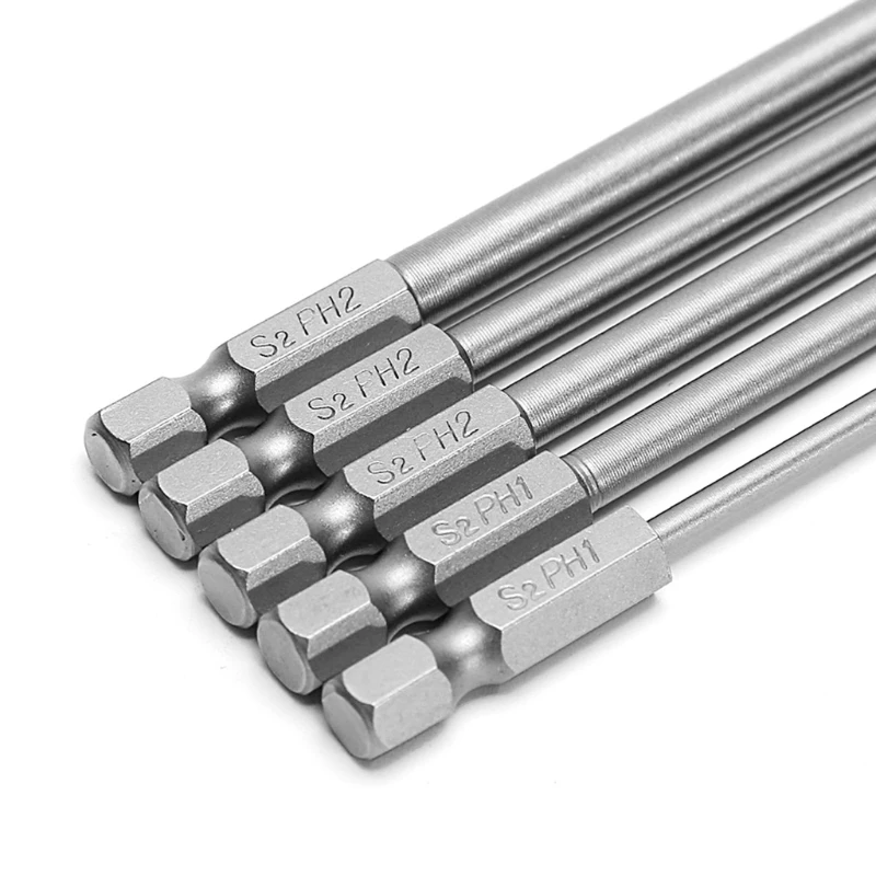 5 Pcs 1/4\'\' 150mm Long S2 Magnetic Cross Head PH1 PH2 Electric Screwdriver Bit J9K