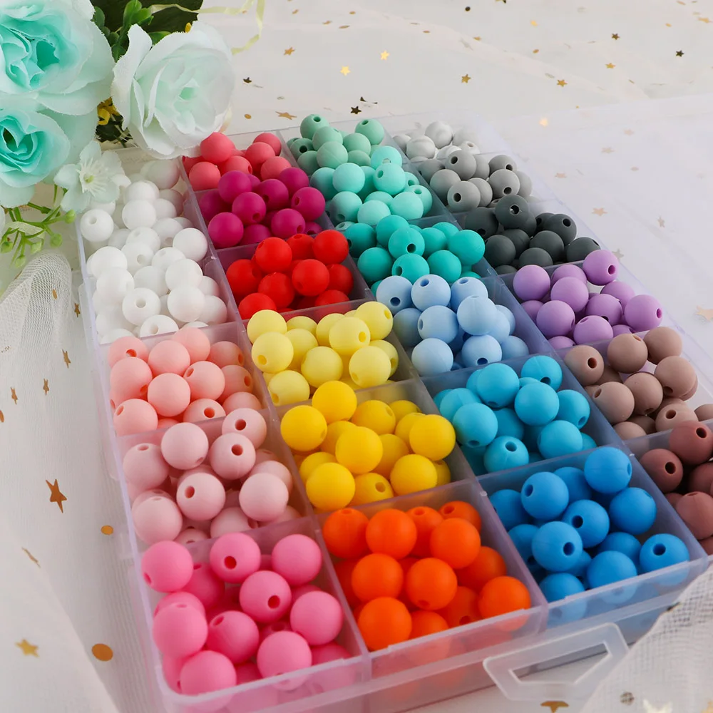 Kovict 100 Pcs Silicone Beads 9mm Round Food Grade Beads DIY Pacifier Necklace Accessories Beads For Jewelry Making