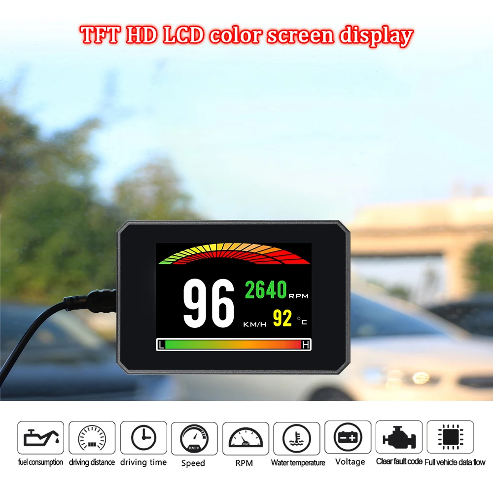 

OBD HUD P16 Diagnosis HUD Display On Board Computer Car Water Temperature Volt Digital Display Fuel Consumption Car Speed Gauge