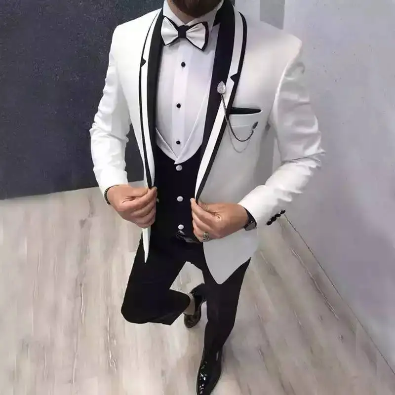 

Formal Slim Men's Suit Wedding Tuxedos Best Man Groom Tailored Wedding Best Man Blazer Trajes De Hombre Jacket & Vest & Pants