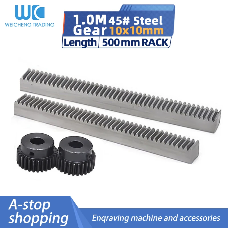 

2pcs/lot 1Mod 1 Modulus High Precision Gear Rack Steel 10*10*500mm + 2pcs 1M 17teeth 15teeth Pinion 45 Steel Gear Metal transfer