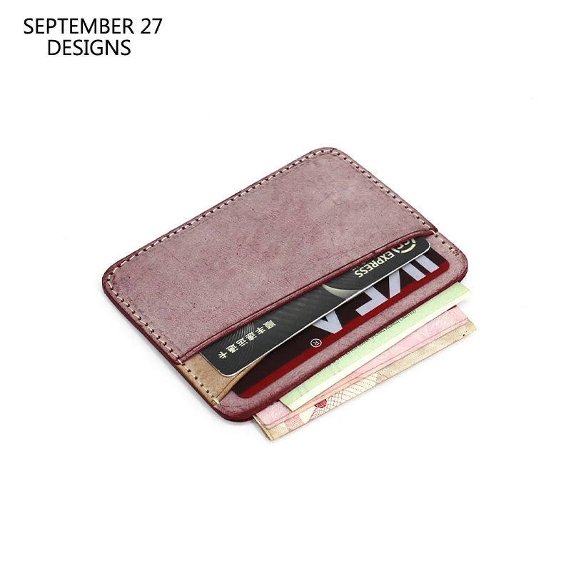 Slim Credit Card Bag Genuine Leather Luxury Handmade Vintage Fog Mini ID Bus Card Slots Purses Cowhide Simple Small Wallets