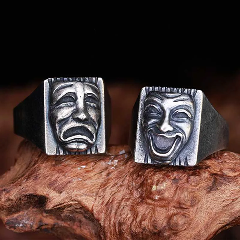 316L Stainless steel Men\'s Retro Gothic Biker Punk Vintage Ring Smile Face Mask Helmet Nordic Pagan Viking Jewelry Gift OSR263