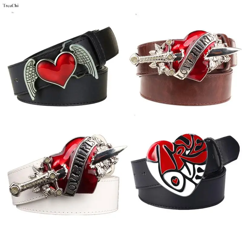 

High Fashion Leather Belt Arrow Heart Love Metal Buckle Waistband Jeans Belts for Women & Man Decorative Rock Hip Hop