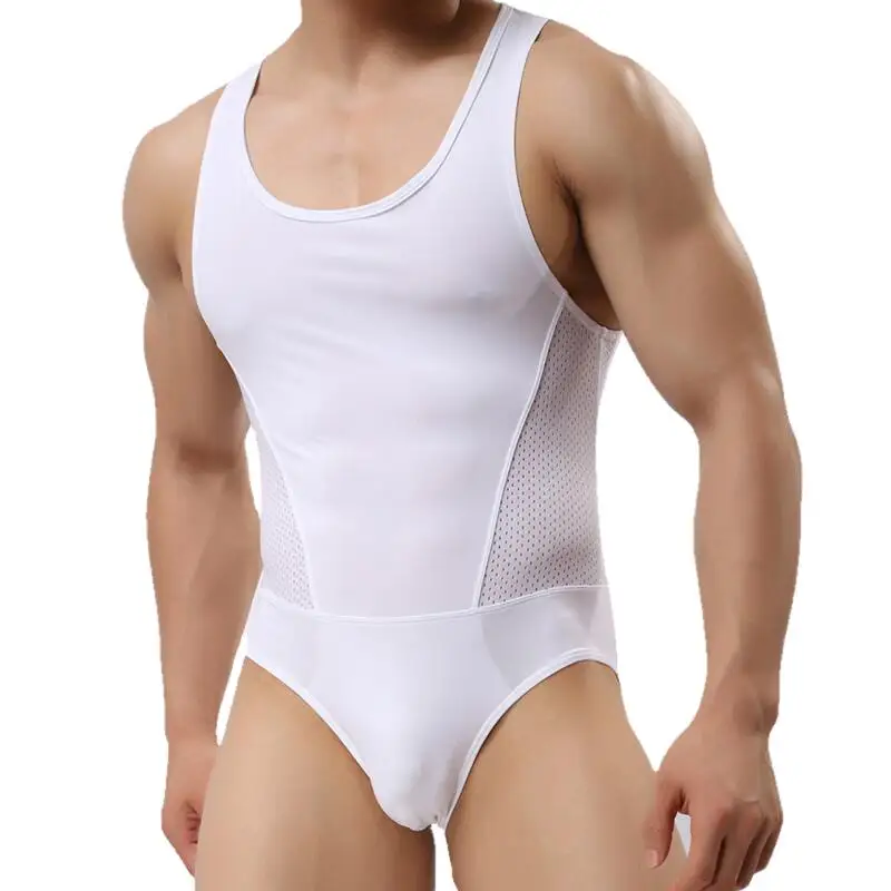 BRAVE PERSON Brand Breathable Mesh Bodysuits Men Shapers Leotard Male Body Building Singlet Underwear Shapewear for Men Vest