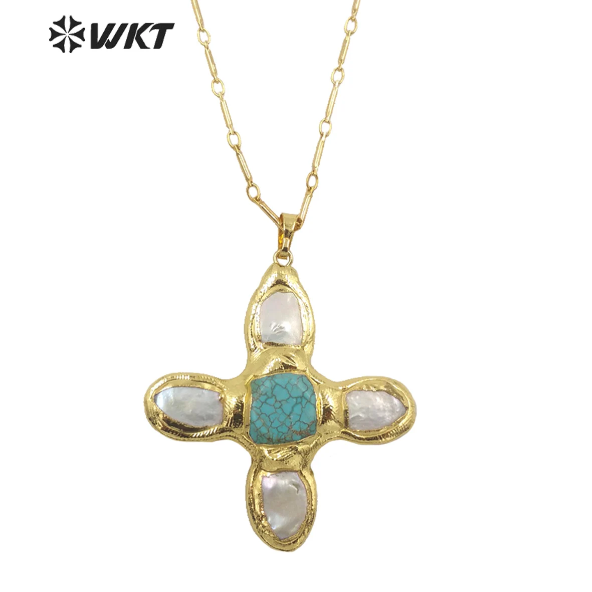 WT-JN169 WKT Fashion Unique Natural Turquoises And Pearl Necklace For Great Party Gift Women 2023 Trend Jewelry