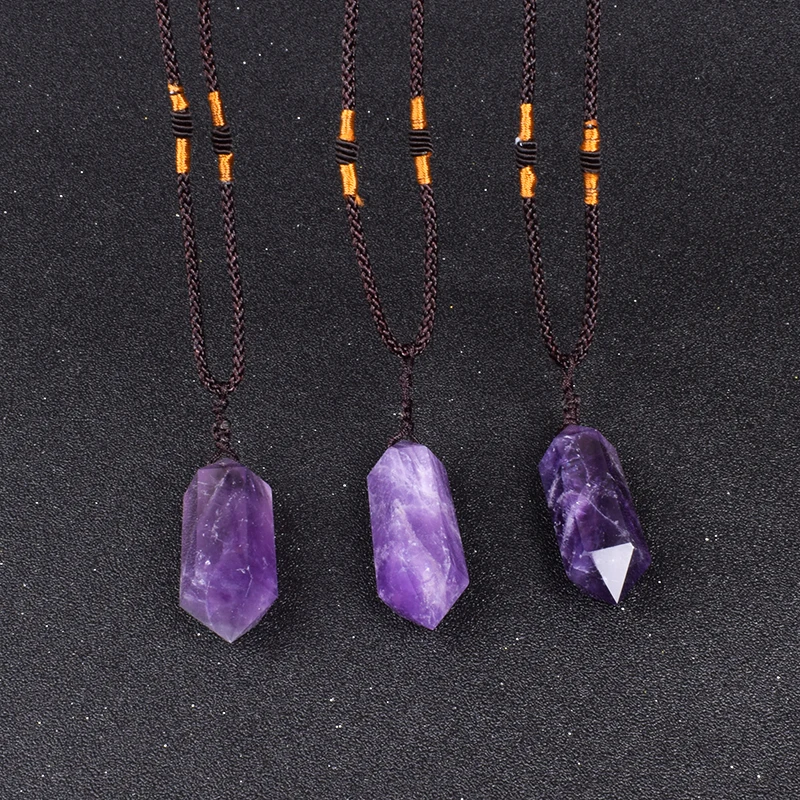 Natural Crystal Pendant Necklaces for Women Brazil Amethysts Crystal Pyramid Energy Stone Reiki Necklaces Fashion Gem Jewelry