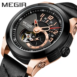 MEGIR Men's Fashion Leather Strap automaticl mechanical Watches Fashion Waterproof Analogue saphire crystal Wristwatch for Man