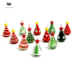 Mini Handmade Glass Christmas Tree Figurines Craft Ornament Cute Gift For Kids Hanging Xmas Decoration Charm Pendant Accessories