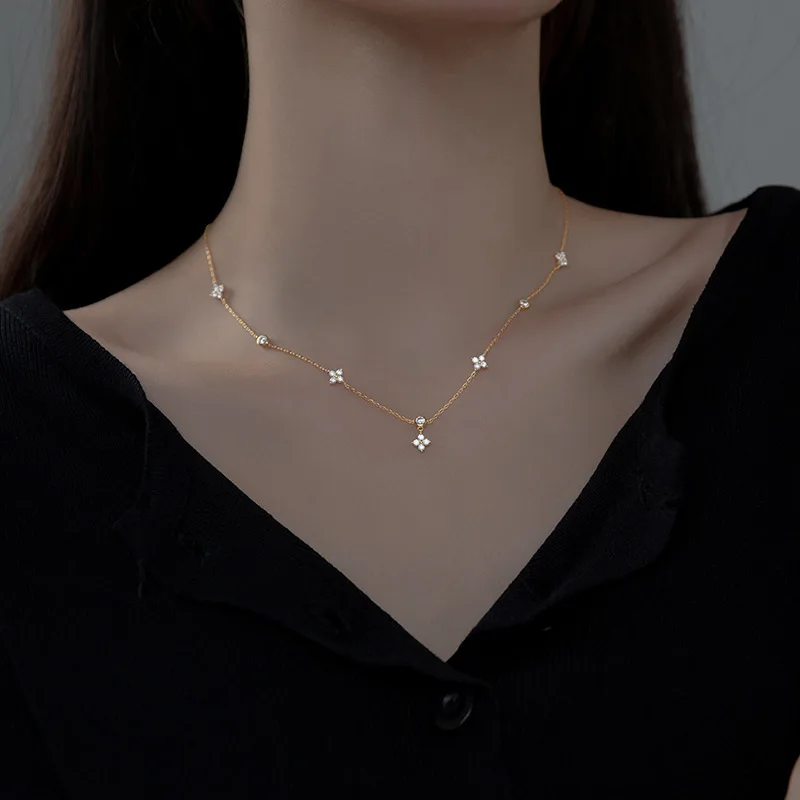 La Monada 43.5+6cm Silver Necklace For Women Fine Silver 925 Jewelry Fashion Flower Star Neck Pendants 925 Silver Chain Woman