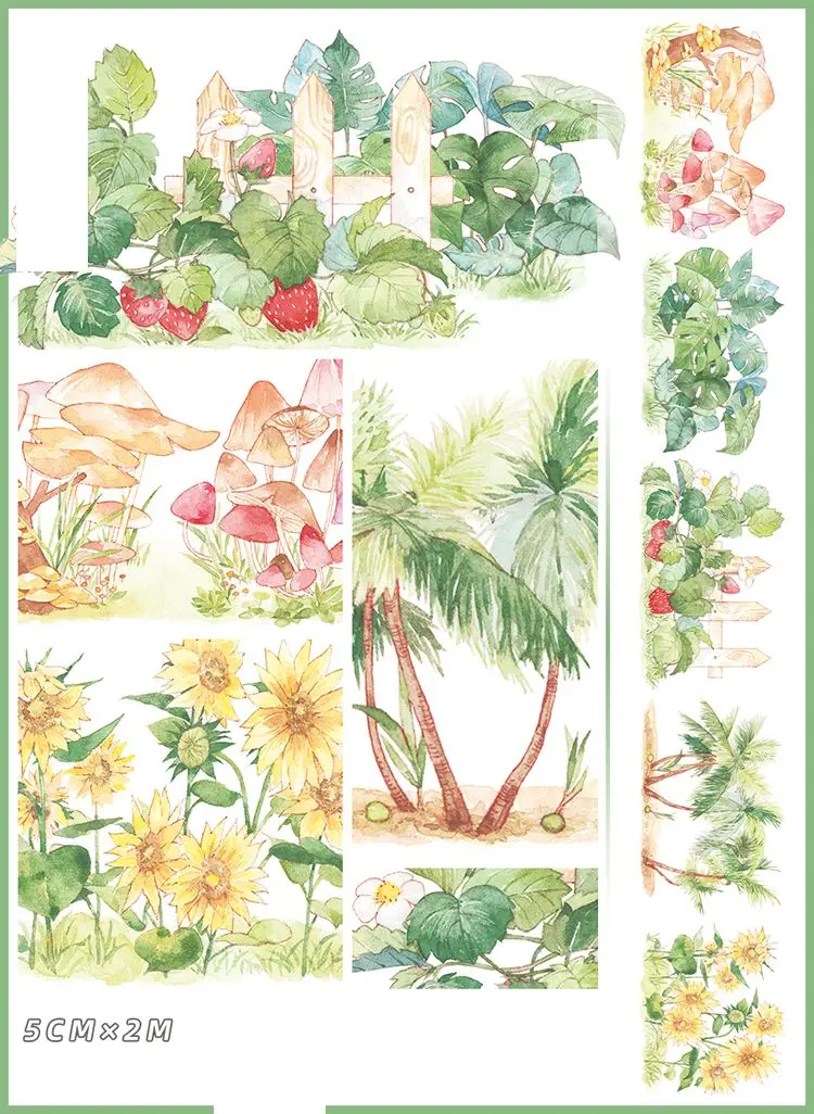 2M Summer Garden Vegetables Flowers Washi Tape