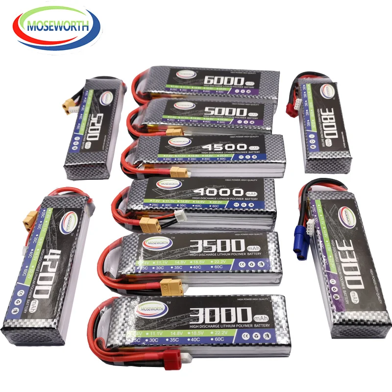 2S 3S 4S 6S 7.4V 11.1V 14.8V 22.2V 1300 1500 1800 2200 3500 4200 5200 6000mAh 30C 40C 60C RC Toy LiPo Battery RC Airplane Drones