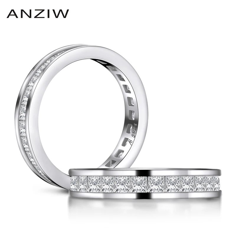 

Fashion 925 Sterling Silver Full Eternity Women Engagement Ring Simulated Diamond Wedding Silver Bridal Rings Jewelry