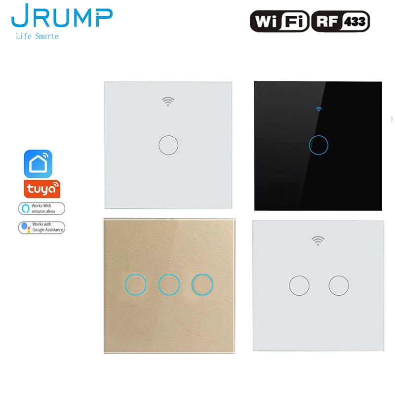 JRUMP EU/UK Smart Touch Switch Wireless Remote Control Light Switches Wall Switch work With Alexa Echo Google Home