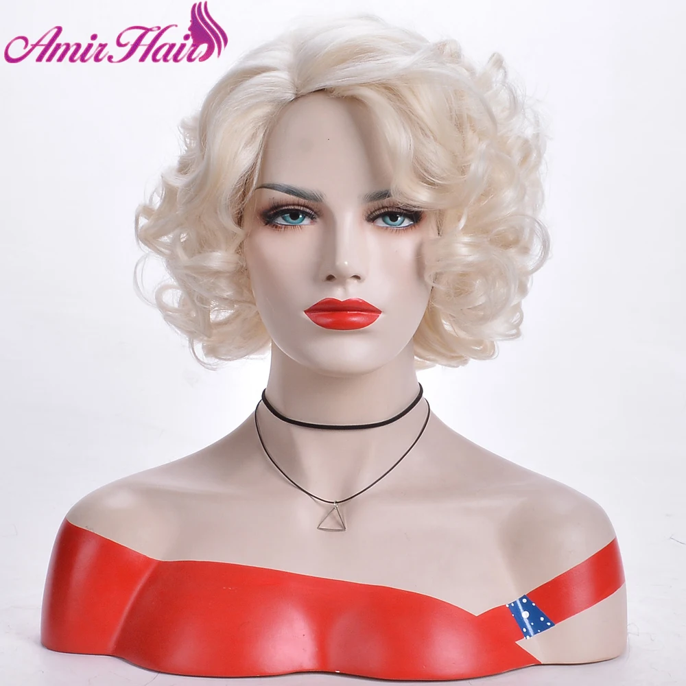 

Amir Synthetic Hair Wigs for white Women Short Blonde Wig Curly Side Part wig with Bangs Wigs Halloween Party Cosplay