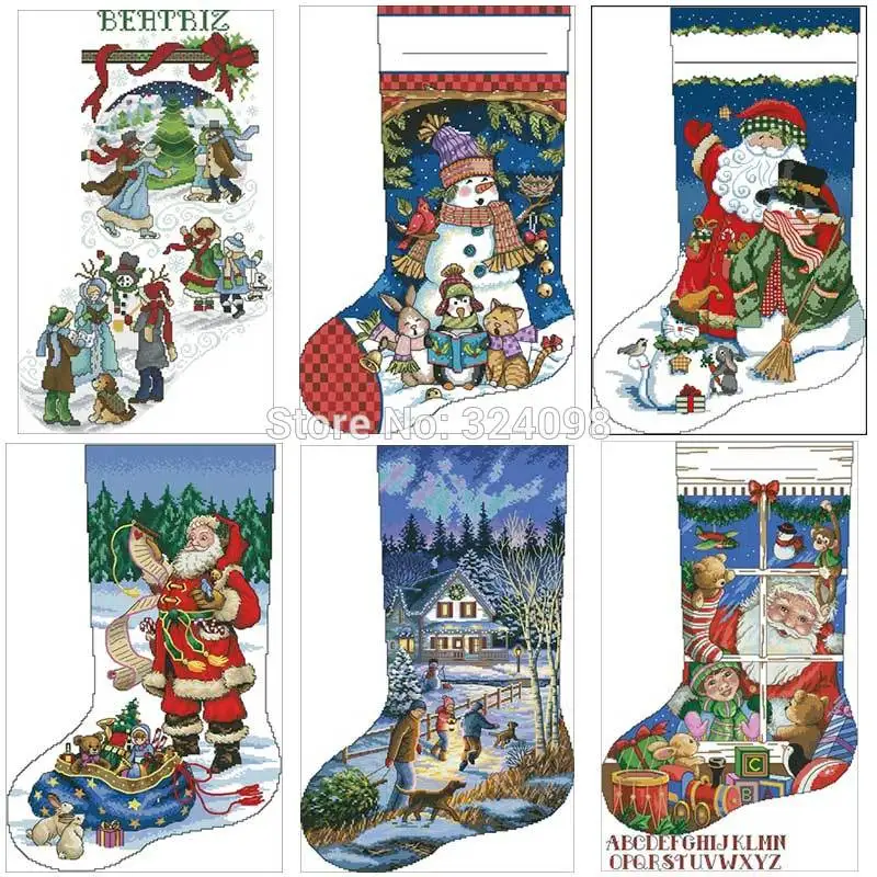 Christmas socks patterns Counted Cross Stitch 11CT 14CT 18CT DIY wholesale Chinese Cross Stitch Kits Embroidery Needlework Sets