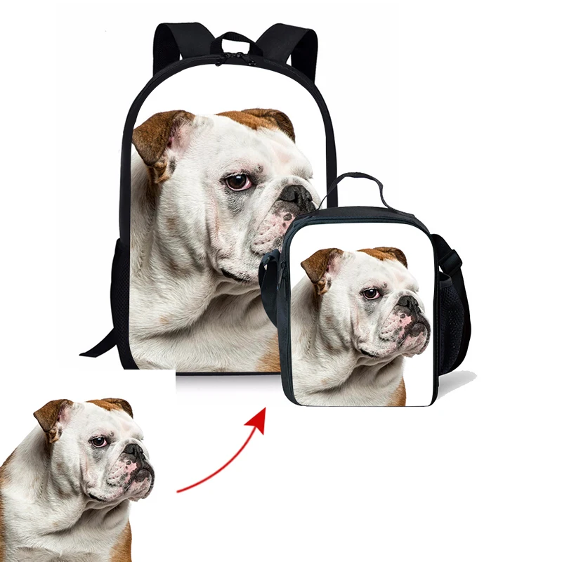 Fashion New Style Casual Customize Your Style Color Pet Photos Primary School Zipper Backpack And Lunch Bag Two-piece Pet Lovers