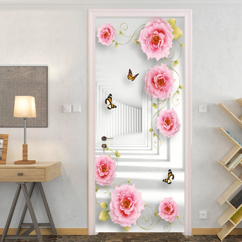 Photo Wallpaper 3D Stereo Space Rose Flowers Mural Door Sticker Living Room Bedroom Romantic Home Decor PVC Self-Adhesive Poster