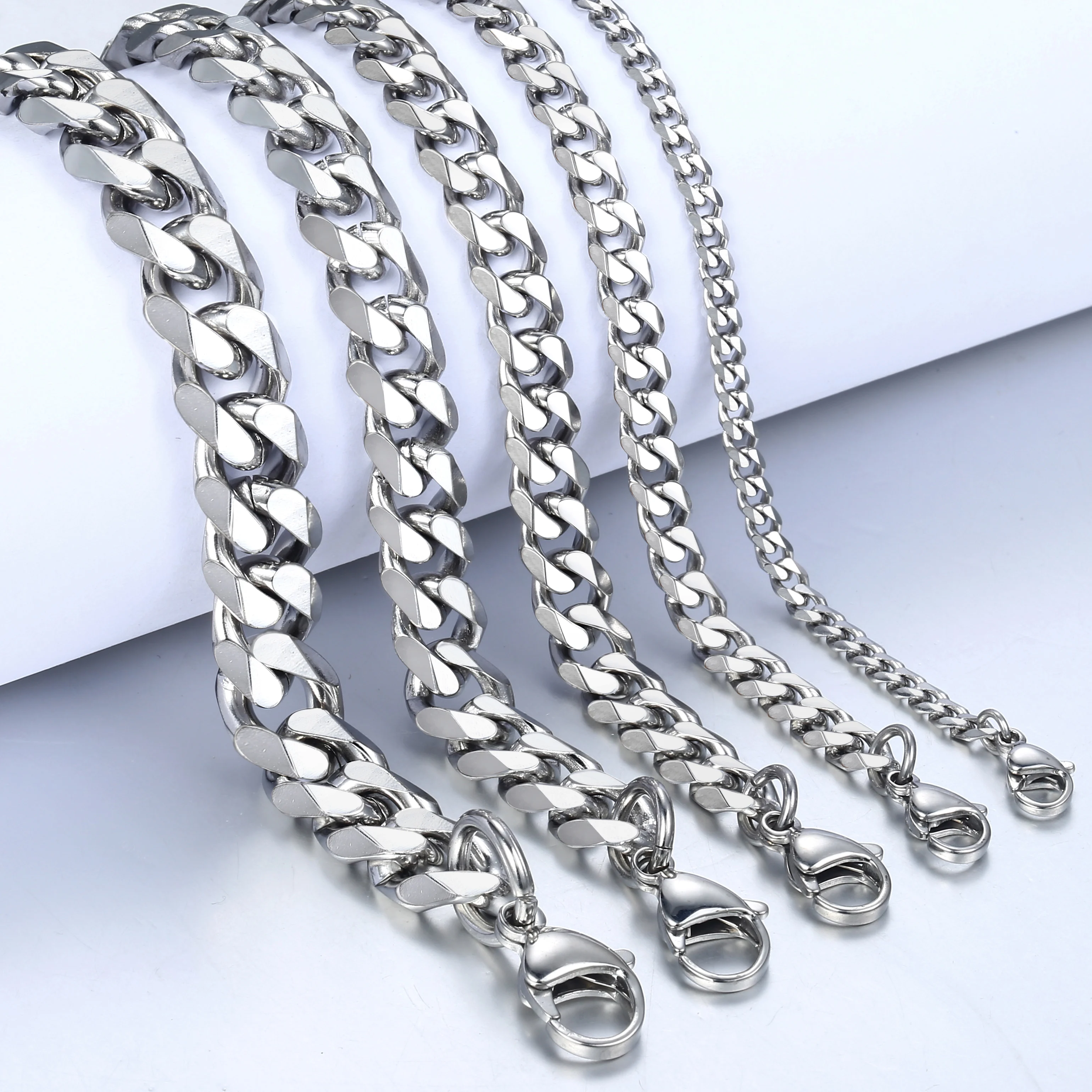 3/5/7mm Stainless Steel Curb Cuban Link Chain Bracelet for Men Women Wholesale Dropshipping Jewelry US Stock HKBB10