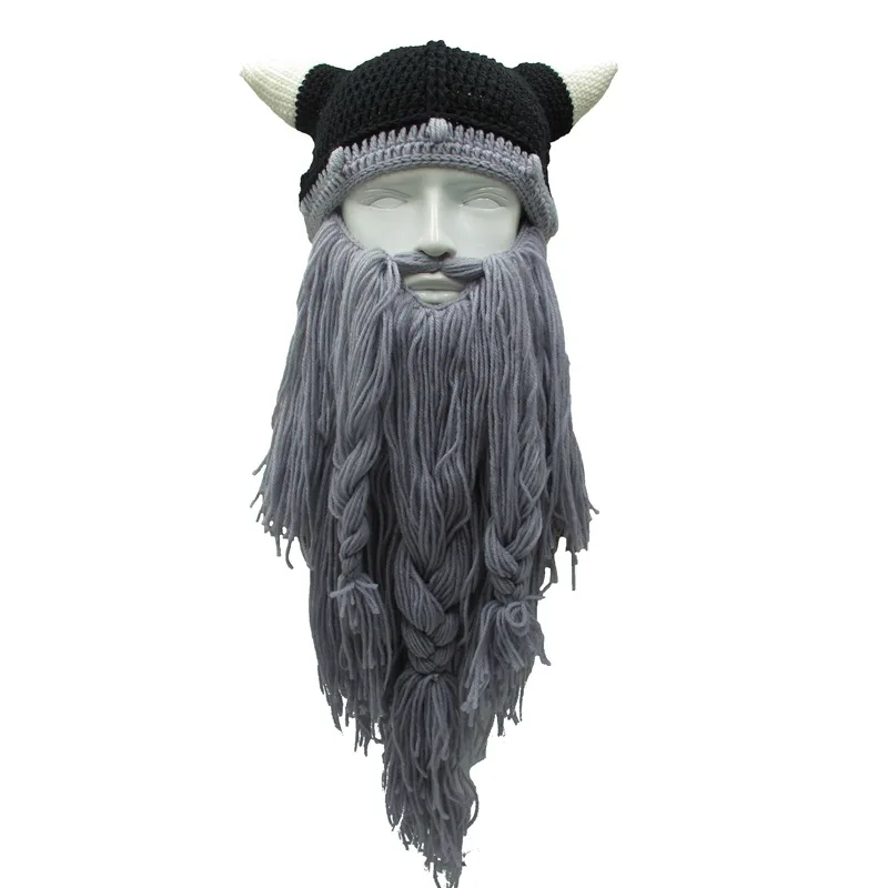 2020 Knit Viking Beard Horn Hat Crazy Ski Cap Barbarian Beanie Halloween UK Cosplay  Vintage Winter Warmer Wool Cap Brand Hat