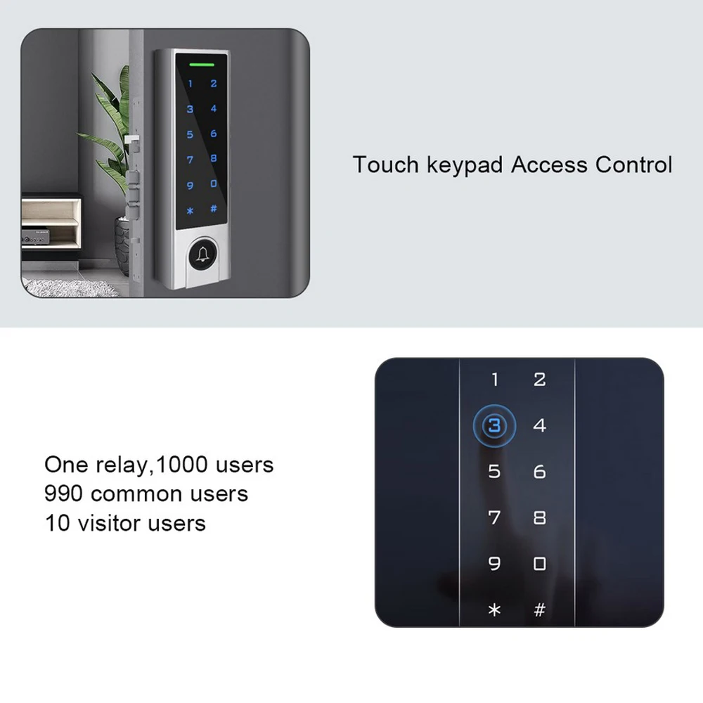 Touch screen keypad IP68 Waterproof Standalone access controller RFID 125KHZ access control machine 1000 user