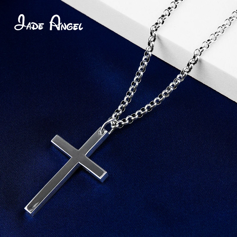 Jade Angel Sterling Silver Cross Pendant With 925 Silver Chain Necklace Fashion Classic For Men Women Chain Christian Jewelry