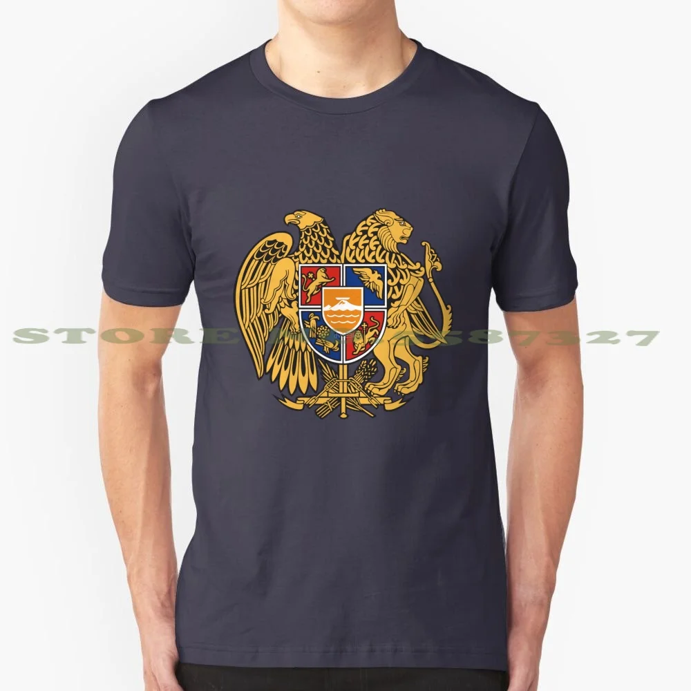 Armenian Coat Of Arms 100% Pure Cotton T-Shirt Armenian Coat Of Arms Lion Eagle Shield Ararat Mountain Grain Wheat Land